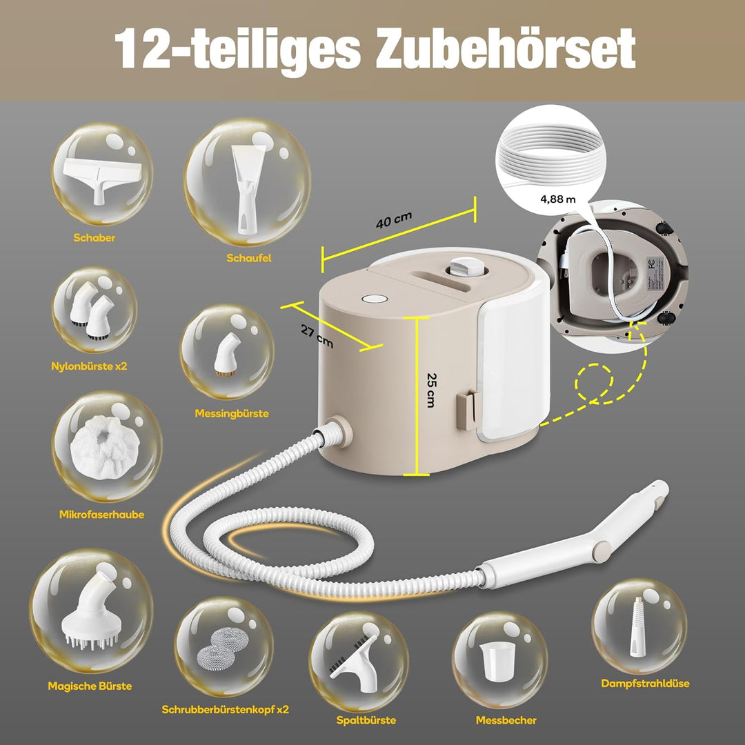 Newbealer Dampfreiniger, 1500W Handdampfreiniger, Max. 3 bar Dampfdruck, 1,5L Wassertank, 45 Min Lau