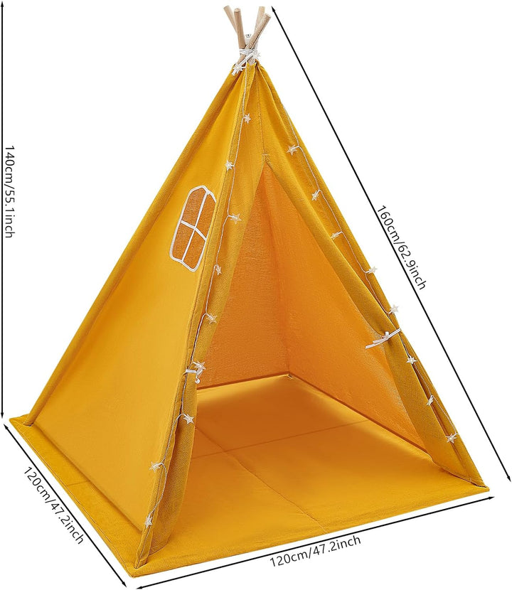 Tipi Zelt für Kinder, Spielzelt Kinder mit weicher Matte & Lichterkette, 1,4m hohes Kinderzelt aus B