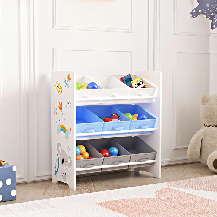 [en.casa] Kinderregal Boiro Kinderzimmerregal 60 x 62 x 30 cm stehend mit 9 Faltboxen Spielzeug Aufb