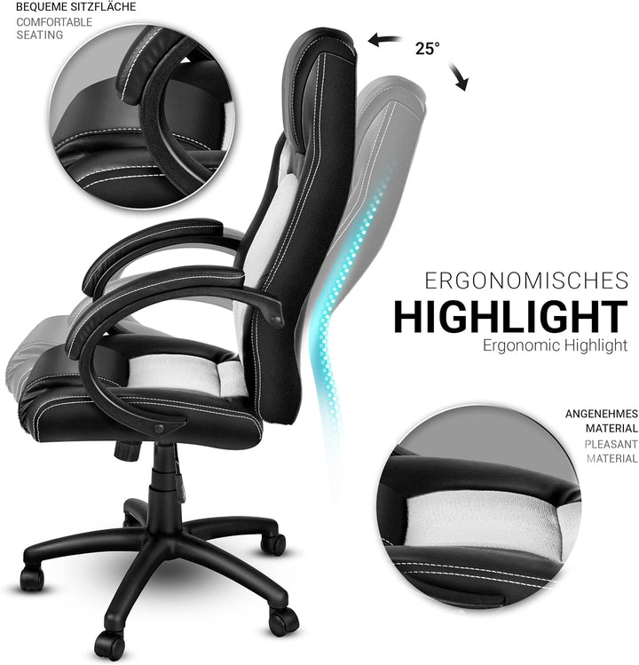 TRESKO Racing Chefsessel Bürostuhl Drehstuhl 14 Farbvarianten, gepolsterte Armlehnen, Wippmechanik,