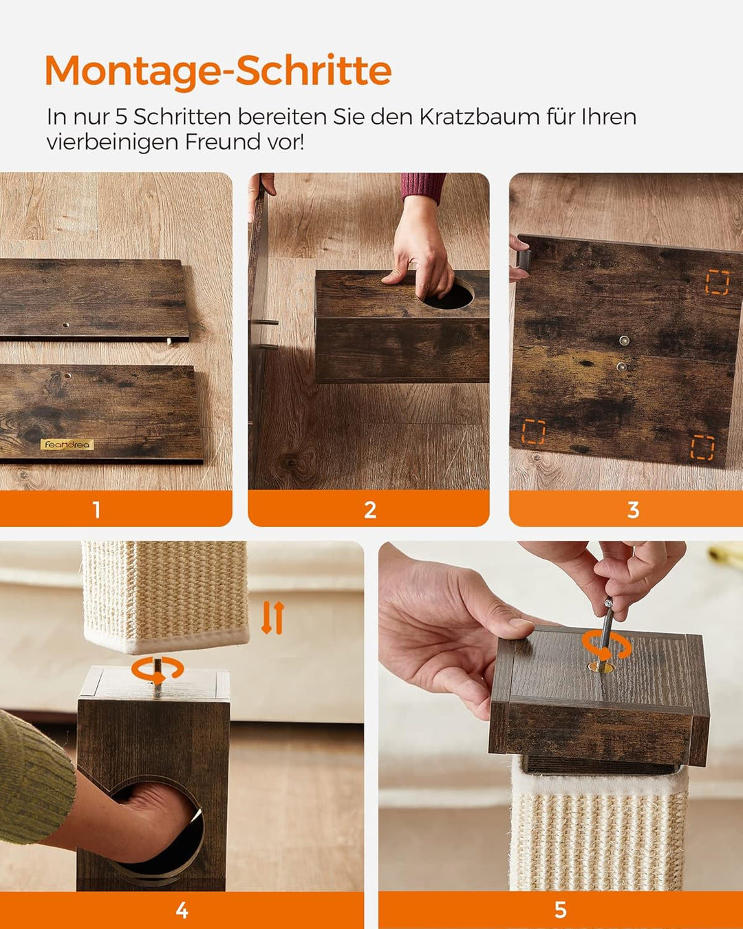 Feandrea Kratzbaum, Kratzstamm, Katzenbaum, 10 cm Dicker Stamm, Kratzsäule aus natürlichem Sisalseil