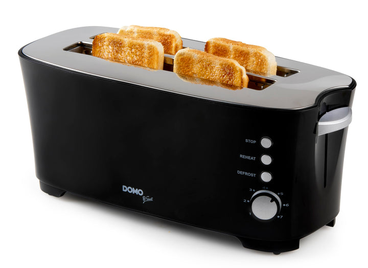 DOMO DO961T Toaster, Edelstahl rostfrei, Schwarz