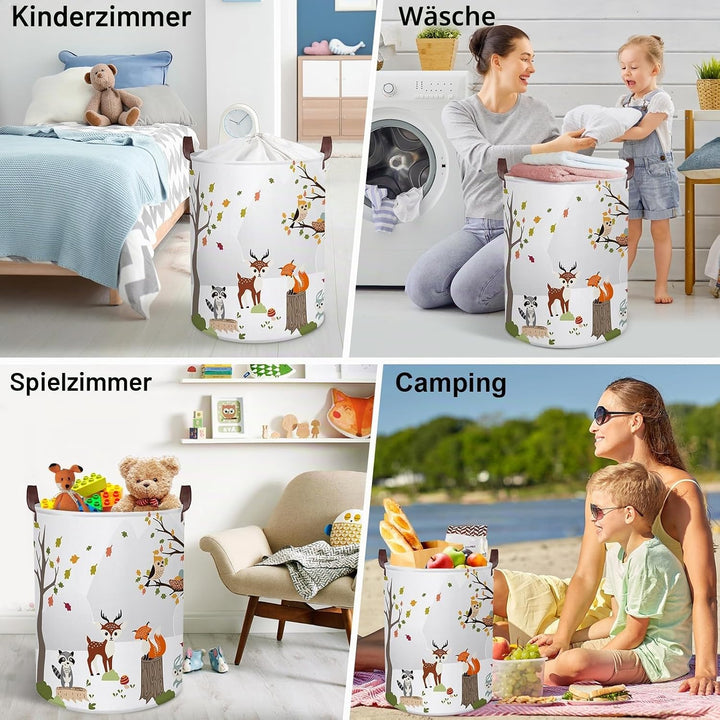 Clastyle Wildtiere Kinder Wäschekorb mit Henkel Baumzweige Kleidung Spielzeug Aufbewahrungskorb Jung
