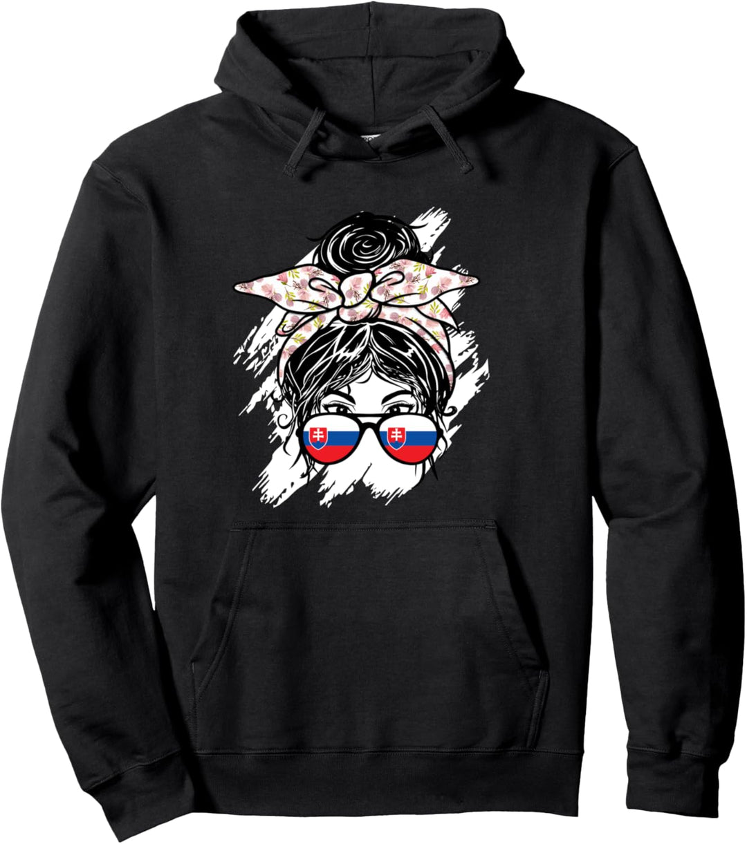 Sonnenbrille Slowakei Messy Bun mit Bandana Slowakische Flagge Pullover Hoodie