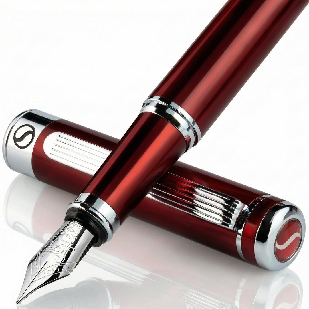 Scriveiner Deep Crimson Red Füllhalter Chromapplikationen, Schmidt-Feder (fein), bestes Geschenk für