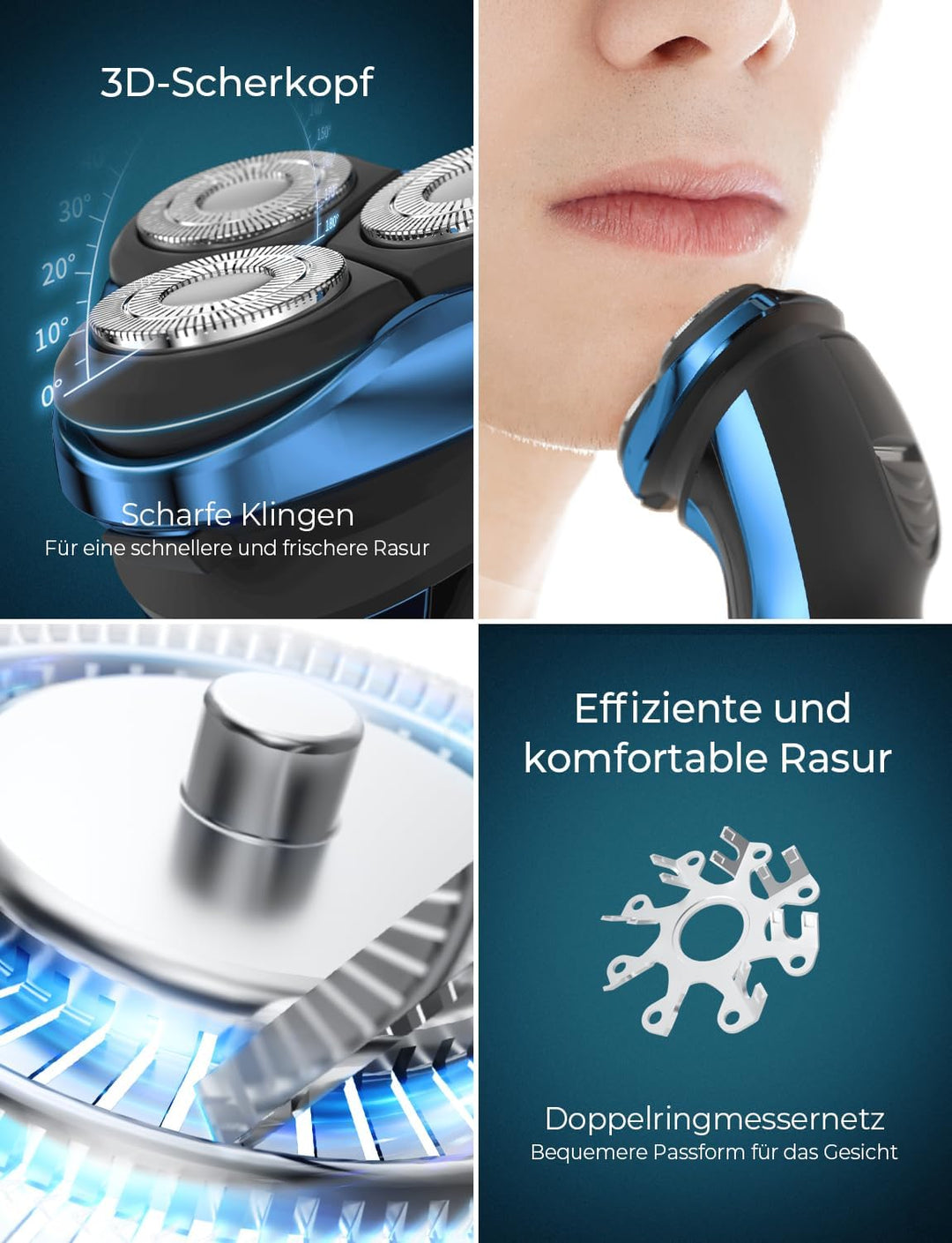 Rasierer Herren Elektrisch Rasierapparat mit Präzisionstrimmer Nass und Trockenrasierer IPX7 Elektro