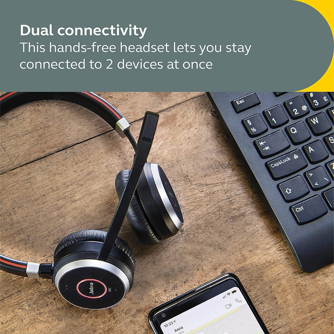 Jabra Evolve 65 SE Kabellose Stereokopfhörer – Bluetooth, Mikrofon mit Geräuschunterdrückung, lange