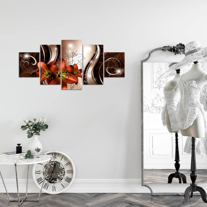 Runa Art Wandbilder Blumen Lilien 5 Teilig Bild auf Vlies Leinwand Deko Wohnzimmer Abstrakt Rot 2084