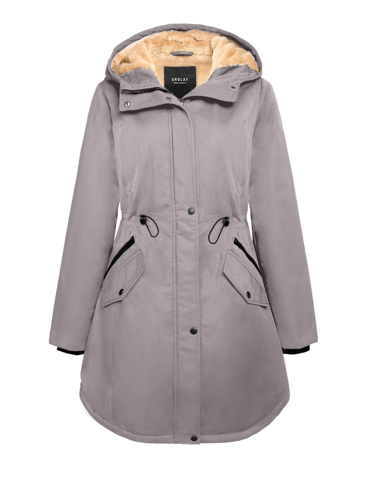 Orolay Damen Kapuzen Fleece Gefüttert Parka-Mantel Mittlere Länge Winter Draussen Gepolstert Jacke X