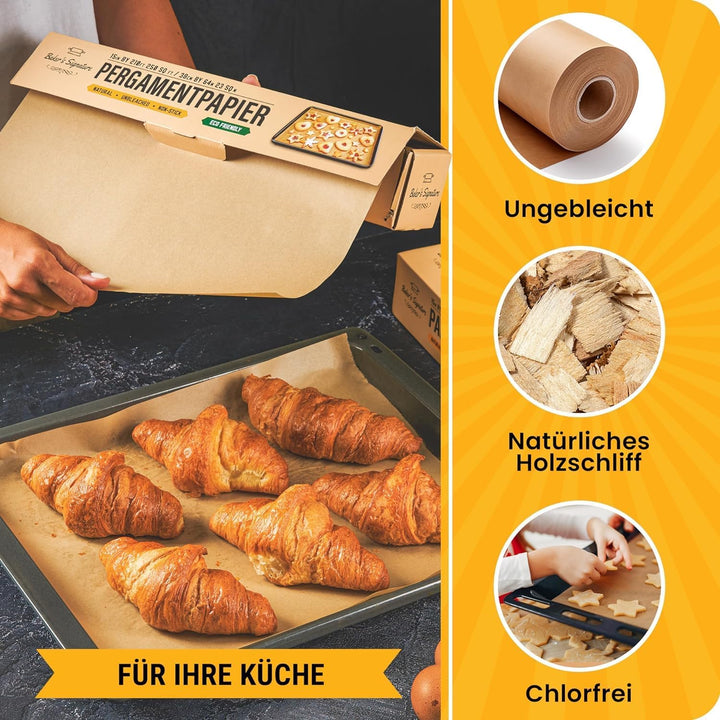 Ungewachstes Backpapier zum Backen - 2er Pack 38 cm x 64 m Backpapierrolle mit Schneidemesser, Antih
