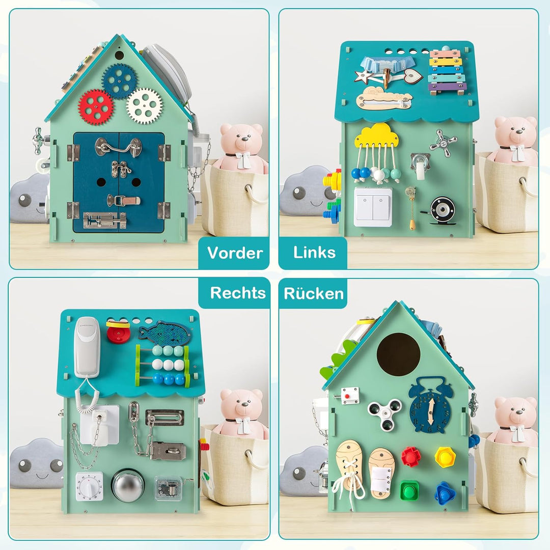 GOPLUS Kinder Spielhaus aus Holz, pädagogisches Kinderspielhaus mit 33 Komponenten, Montessori Spiel