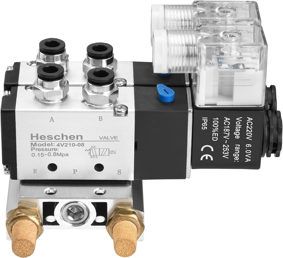 Heschen Elektrisches pneumatisches Doppel-Magnetventil, 4V210–08 220 VAC, PT1/4, 5-Wege, 2 Positione