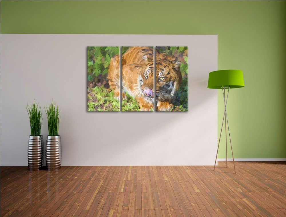 grosser Tiger Spezial 3-Teiler Leinwandbild 120x80 Bild auf Leinwand, XXL riesige Bilder fertig gera
