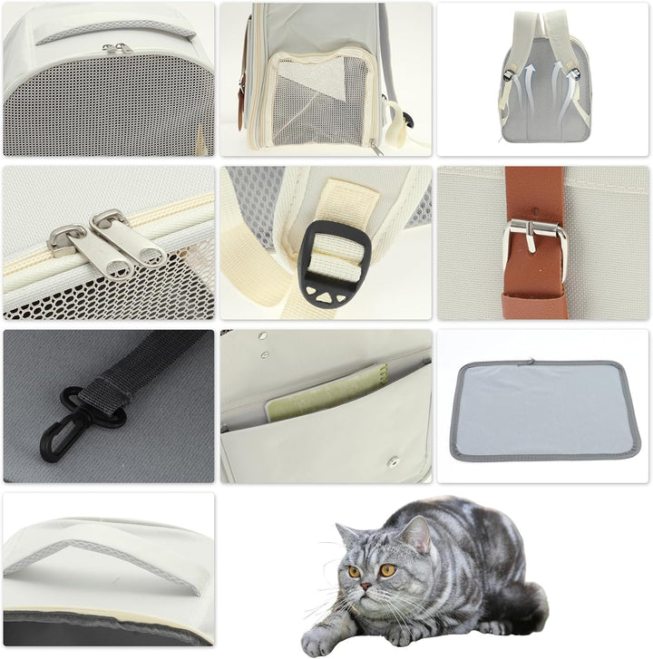 Haustierträger Rucksack Beige 1Stk Für Katzen Kleine Hunde | Oxford-Stoff, Netzstoff, 32X25X39Cm, Ma
