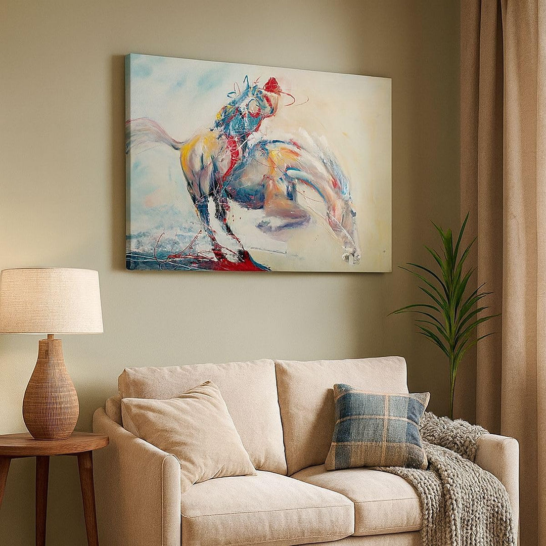 Bilder auf Leinwand 100x70cm Leinwandbild mit Rahmen Pferd Abstraktion Gross Wanddeko Bild Schlafzim