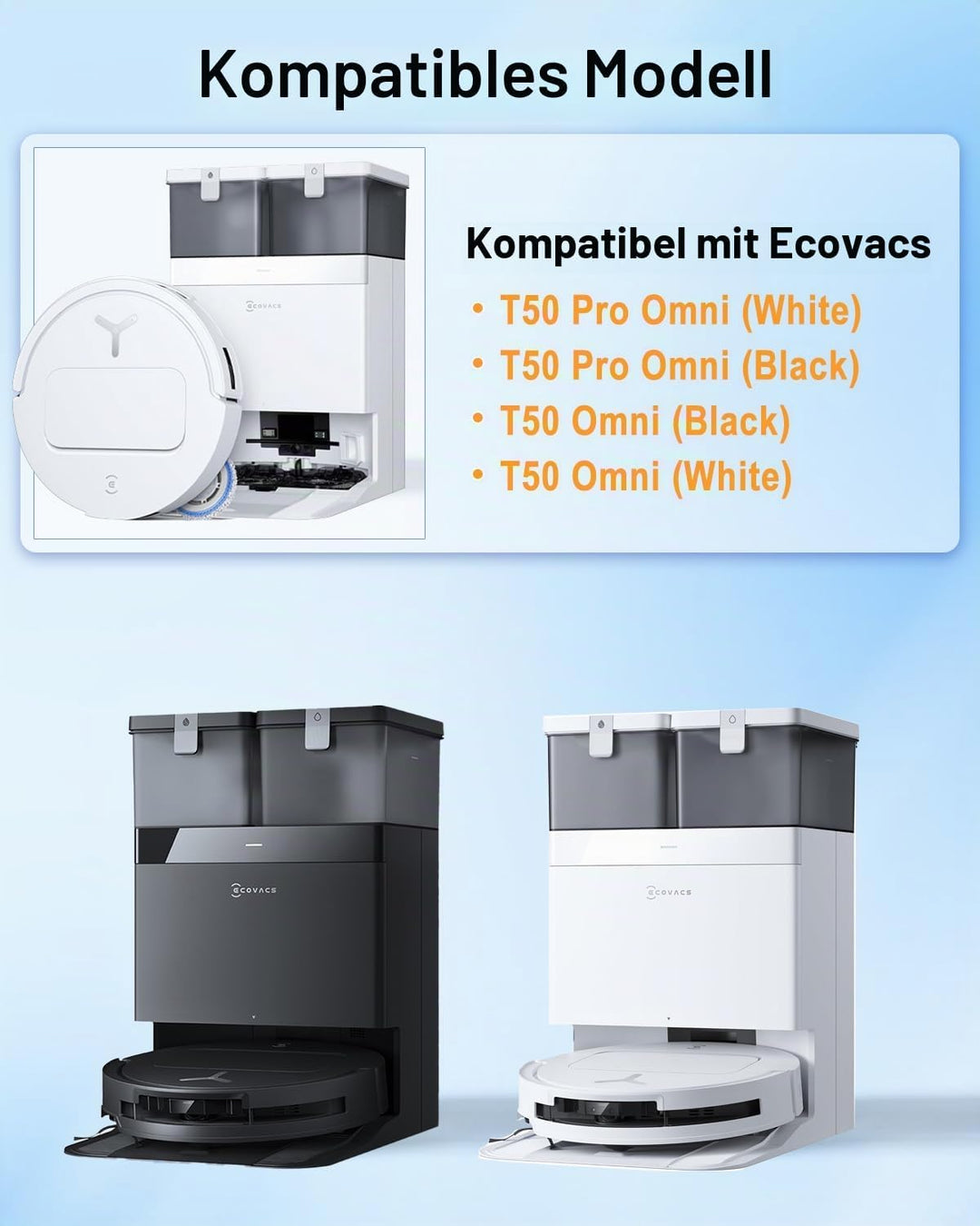 21 Stück Zubehör für Ecovacs Deebot T50 Omni/T50 Pro Omni Saugroboter, Ersatzteile Zubehörset mit 2