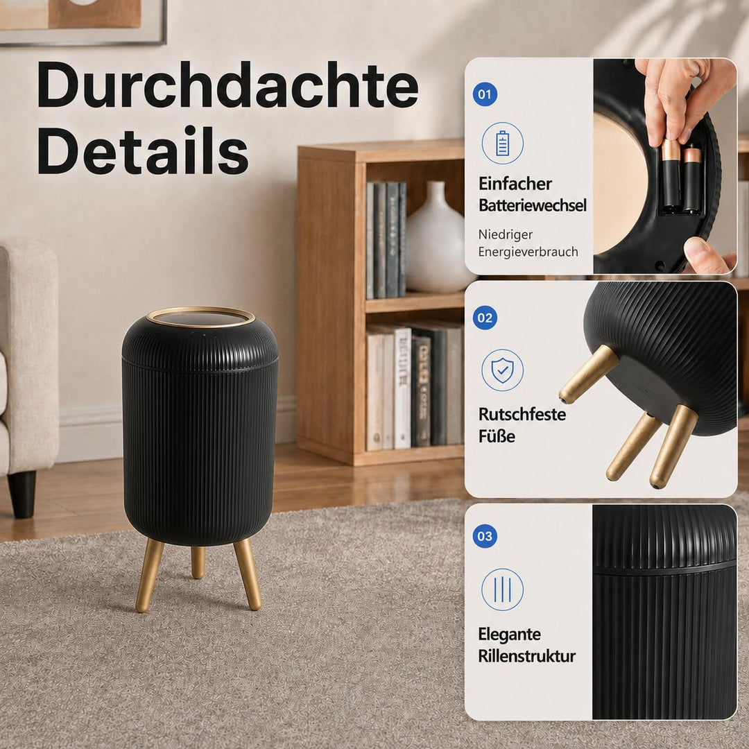 Smart Mülleimer mit Sensor,Weiss,10L,für Küche und Badezimmer, klein Geruchsdichter Trash Can Automa