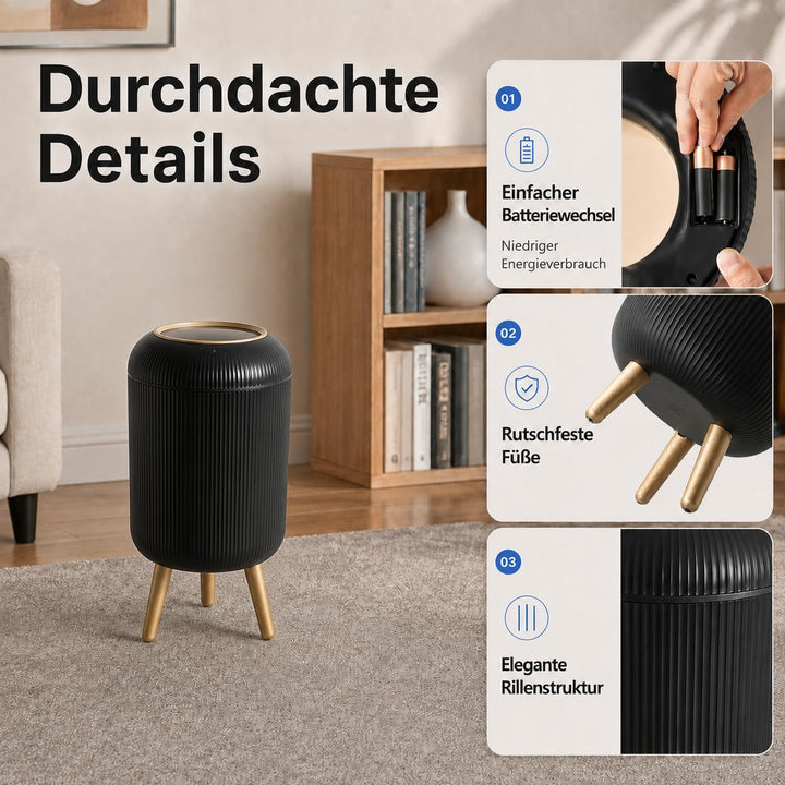 Smart Mülleimer mit Sensor,Weiss,10L,für Küche und Badezimmer, klein Geruchsdichter Trash Can Automa