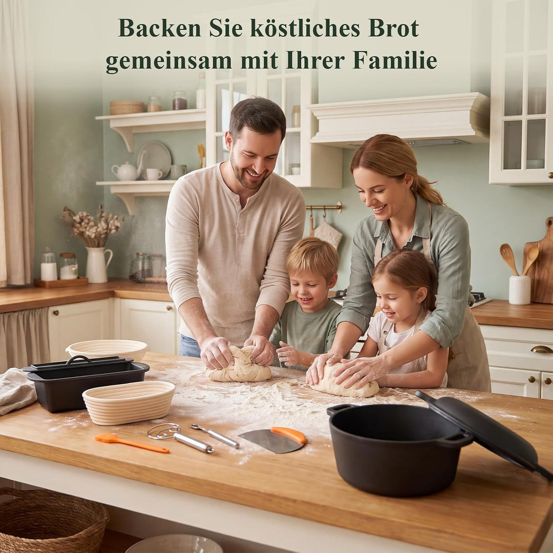 Gusseisen Topf 26cm Brot Backen, Brotbackform mit Deckel, Gärkorb, Robuste Brotbackform mit Deckel,