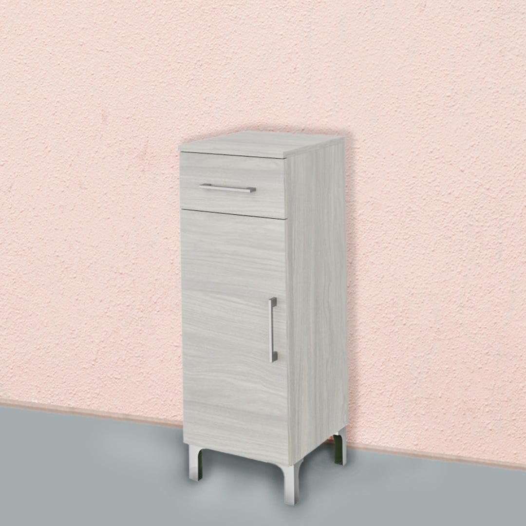 KIAMAMI VALENTINA Badezimmerschrank mit Tür und Schublade Eiche hellgrau Holzoptik