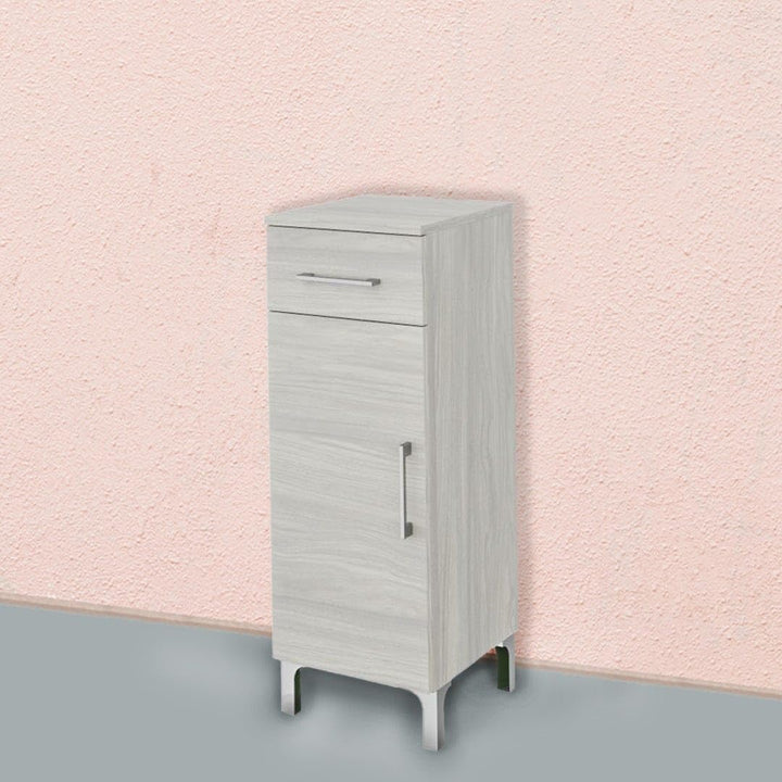 KIAMAMI VALENTINA Badezimmerschrank mit Tür und Schublade Eiche hellgrau Holzoptik
