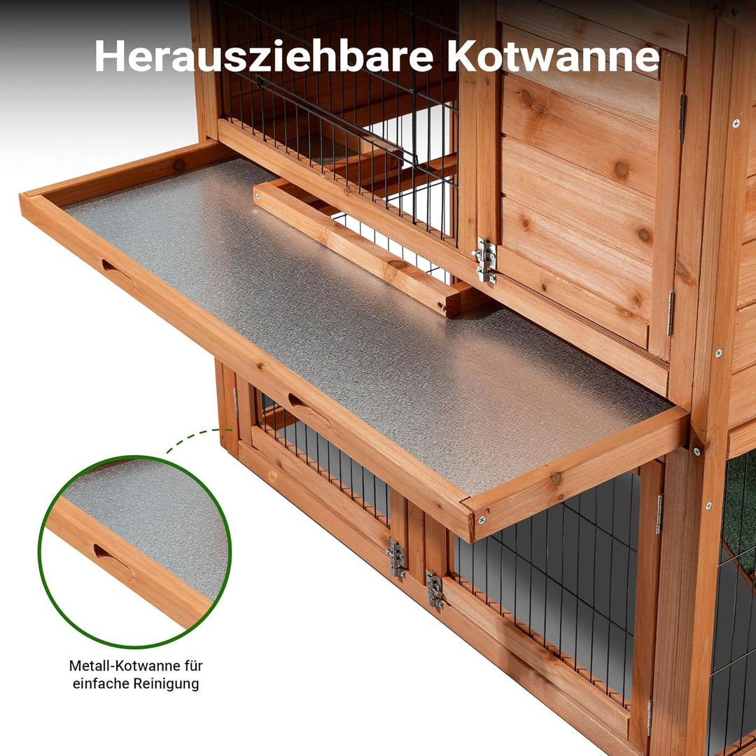 Wiltec 2 Etagen Nagerhaus 871 x 547 x 1000 mm, Hasenstall zweistöckig aus Fichtenholz, mit Bitumenei