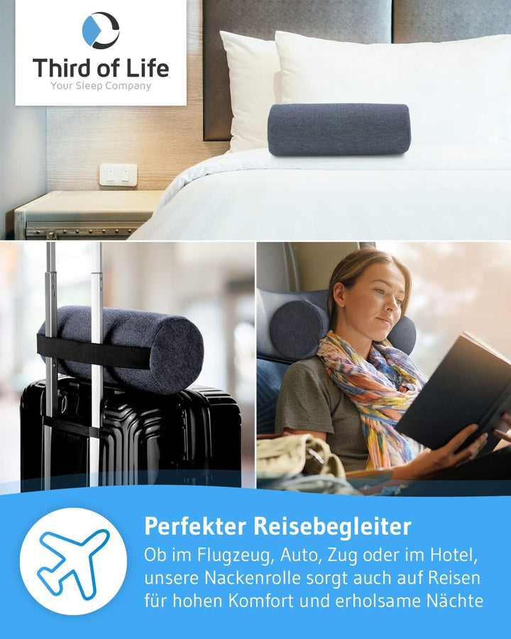 Nackenrolle UniROLL 15x40 cm mit schnelltrocknendem Thermo-Bezug | Knie-Rolle aus hochwertigem Memor