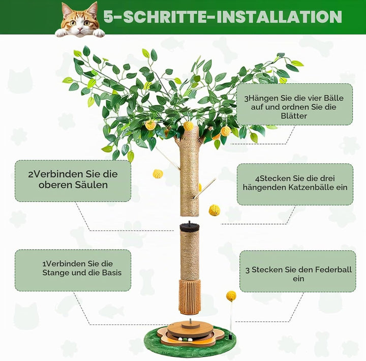 Katzenkratzbaum Kratzbaum Cat Scratching Post 85 cm mit Interaktiven Bällen und Sisalseil für Kleine