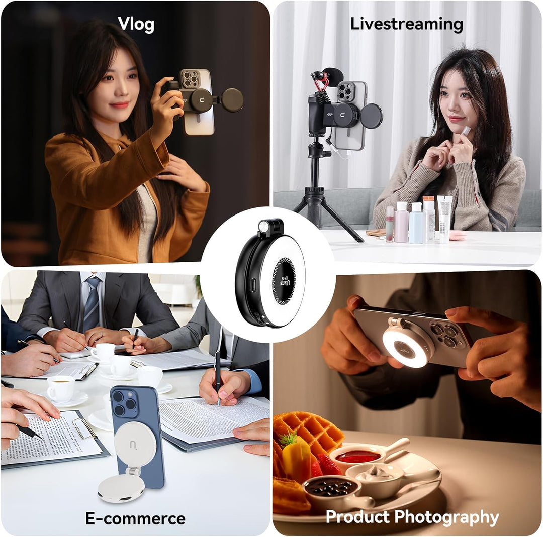 ULANZI LM19 Magnetisches Handy Ringlicht, Selfie Licht mit 3 Farbtemperaturen 2500k-8500k, Videoleuc