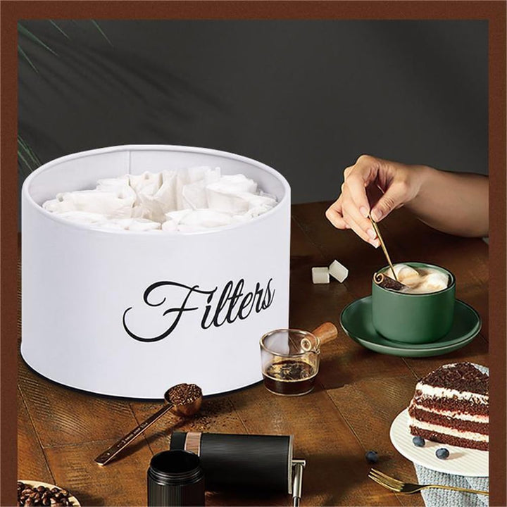 Kaffeefilterhalter, Aufbewahrungskorb für Kaffeefilter mit Deckel, Runder KaffeefilterbehäLter für d