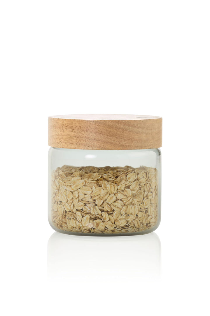 AdHoc PureJar Vorratsdose Glas mit Holzdeckel – Borosilikatglas, luftdichter SoftSeal Verschluss, Ak