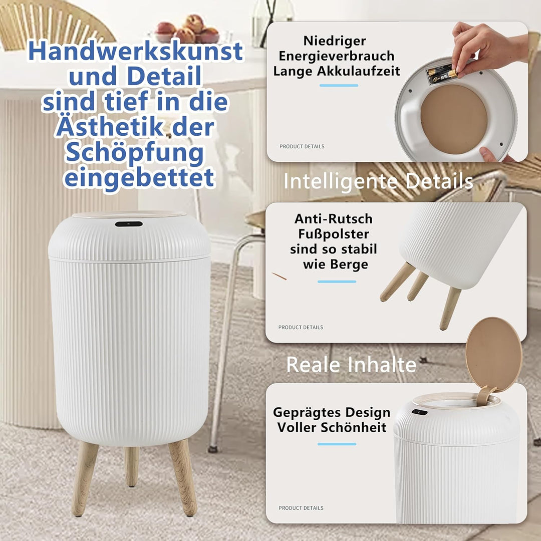 Smart Mülleimer mit Sensor,Weiss,10L,für Küche und Badezimmer, klein Geruchsdichter Trash Can Automa