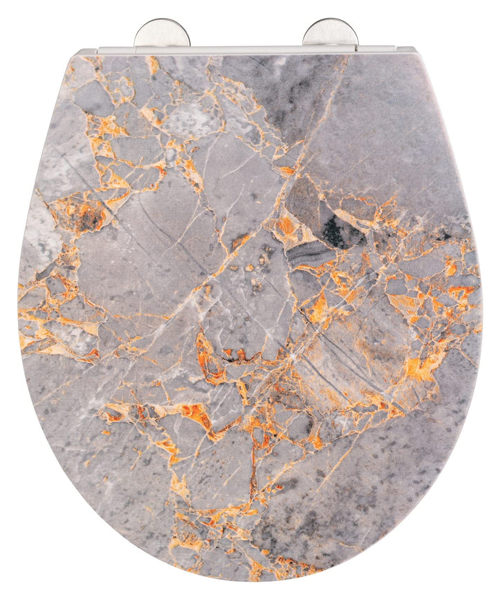 WENKO WC-Sitz Grey Marble, eleganter Toilettensitz aus antibakteriellem Duroplast mit Absenkautomati