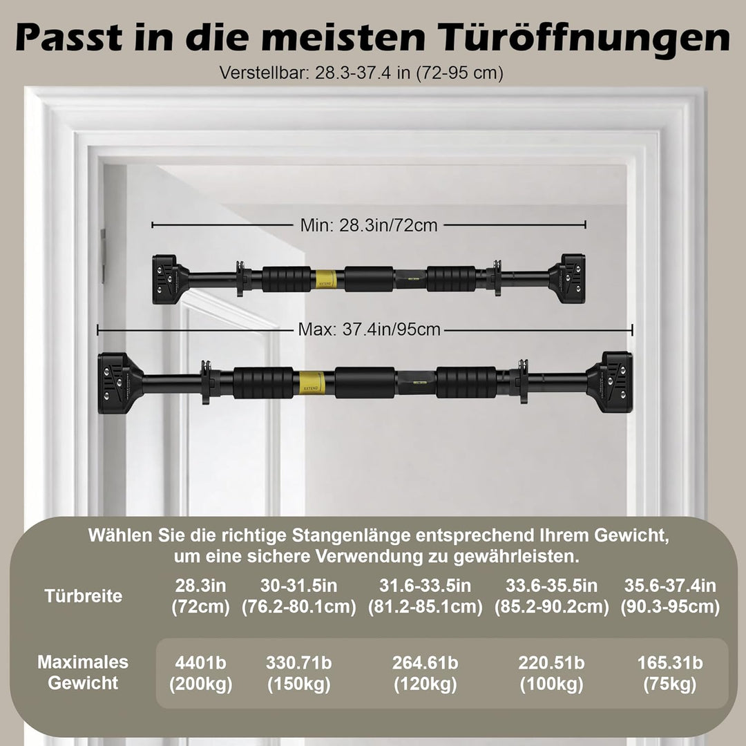 Length Adjustable Pull Up Bar for Doorway - 200KG Capacity 72-95 CM No Screw Home Gym Exercise Equip