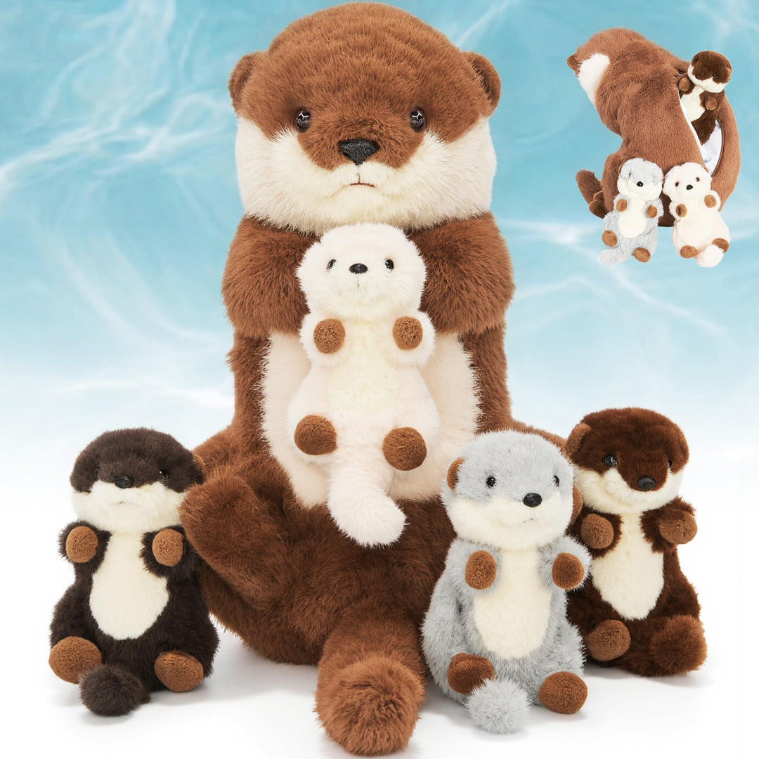 OUOZZZ Otter Kuscheltier, Weiches Otter Plüschtier mit 4 Babys im Bauch - Schlafkissen Otter Geschen