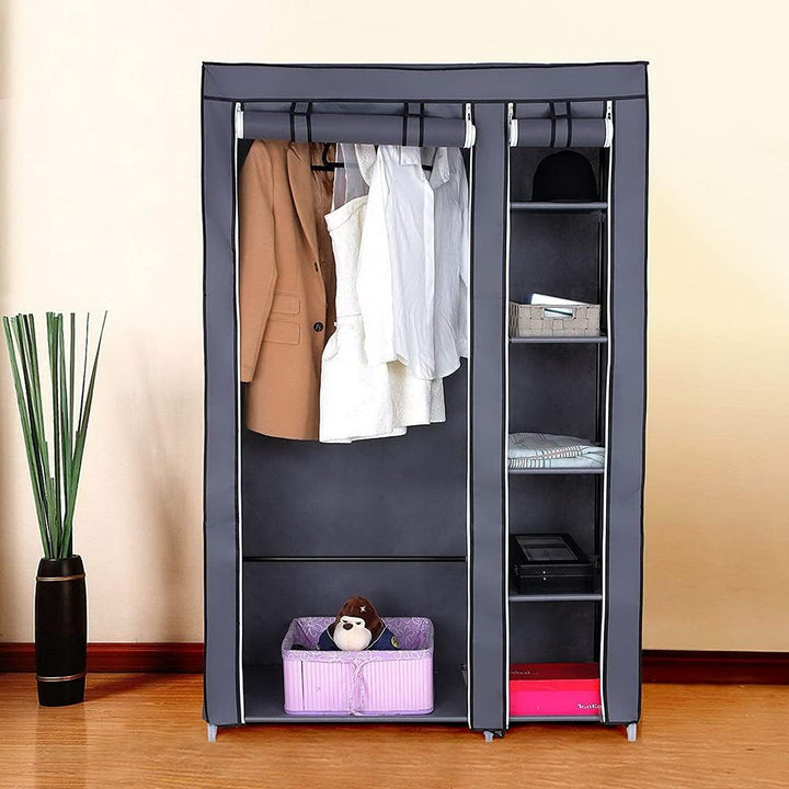 LEADZM Kleiderschrank, Stoffschrank, Garderobe Faltschrank mit Kleiderstange und Ablagen, Stabiler S
