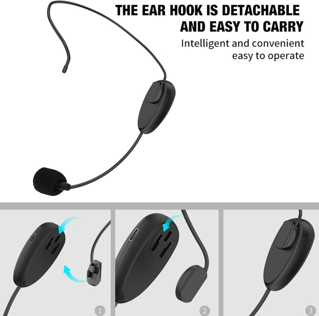 Fabater Kabelloses Headset-Mikrofon, 2,4 G UHF-Funkmikrofonsystem, Kopf-Handmikrofon 2 in 1 mit 3,5