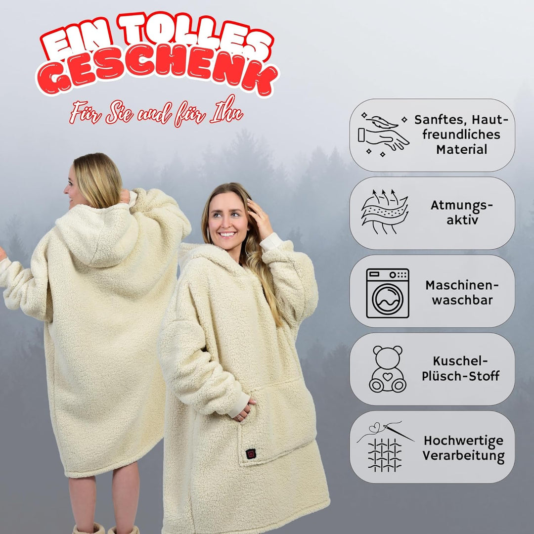 Beheizter Kuschel Hoodie | flauschige Ärmel Decke beheizbar | perfekt für Freundin, Mama und Papa zu