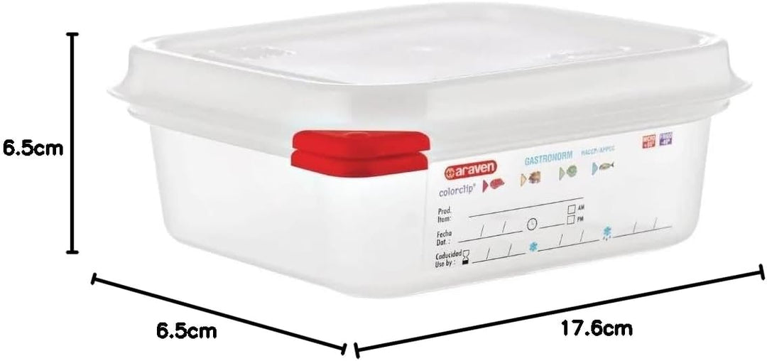 Araven 03350 PP Food Container GN mit Deckel, 1,1 l, 65 mm (4 Stück) 65 x 176 x 162mm, 65 x 176 x 16