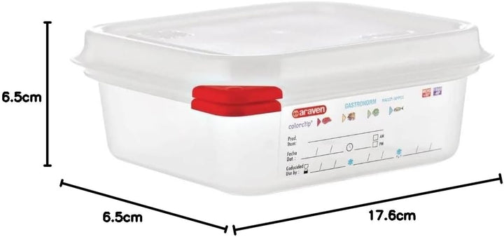 Araven 03350 PP Food Container GN mit Deckel, 1,1 l, 65 mm (4 Stück) 65 x 176 x 162mm, 65 x 176 x 16