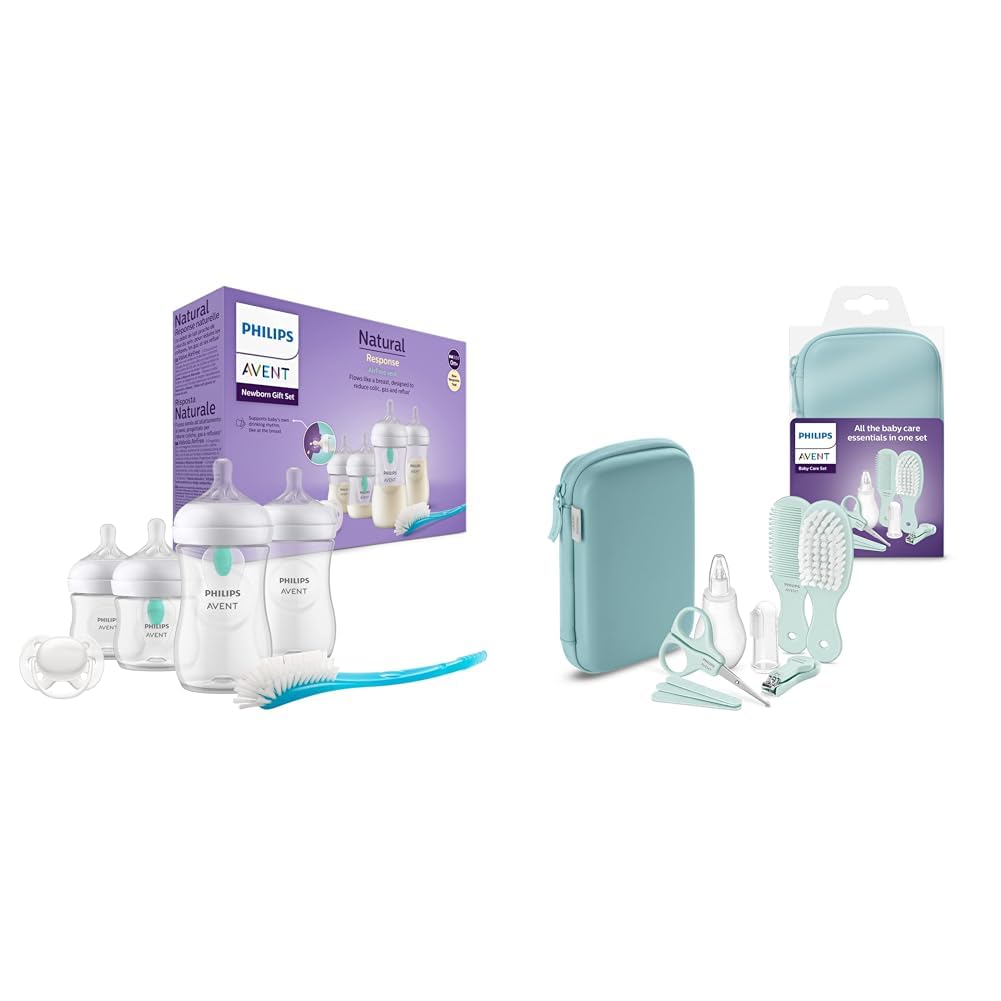 Philips Avent Babyflaschen mit AirFree Ventil & Avent Babypflege-Set – Starter-Set mit 9 Zubehörteil