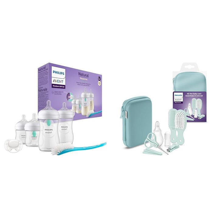 Philips Avent Babyflaschen mit AirFree Ventil & Avent Babypflege-Set – Starter-Set mit 9 Zubehörteil