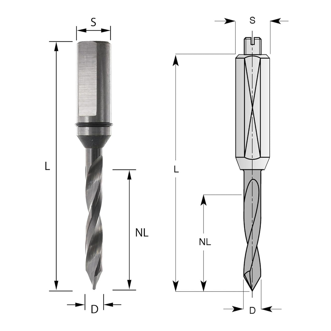 ENT 23120 Durchgangsbohrer VHW, Schaft (S) 10 mm, Durchmesser (D) 5 mm, NL 32 mm, SL 30 mm, L 70 mm,