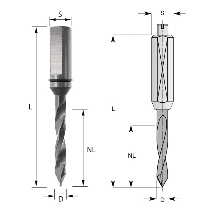ENT 23120 Durchgangsbohrer VHW, Schaft (S) 10 mm, Durchmesser (D) 5 mm, NL 32 mm, SL 30 mm, L 70 mm,