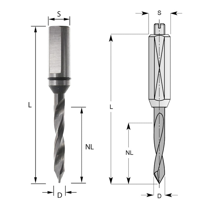 ENT 23045 Durchgangsbohrer HW, Schaft (S) 10 mm, Durchmesser (D) 8 mm, NL 27 mm, SL 24 mm, L 58 mm,