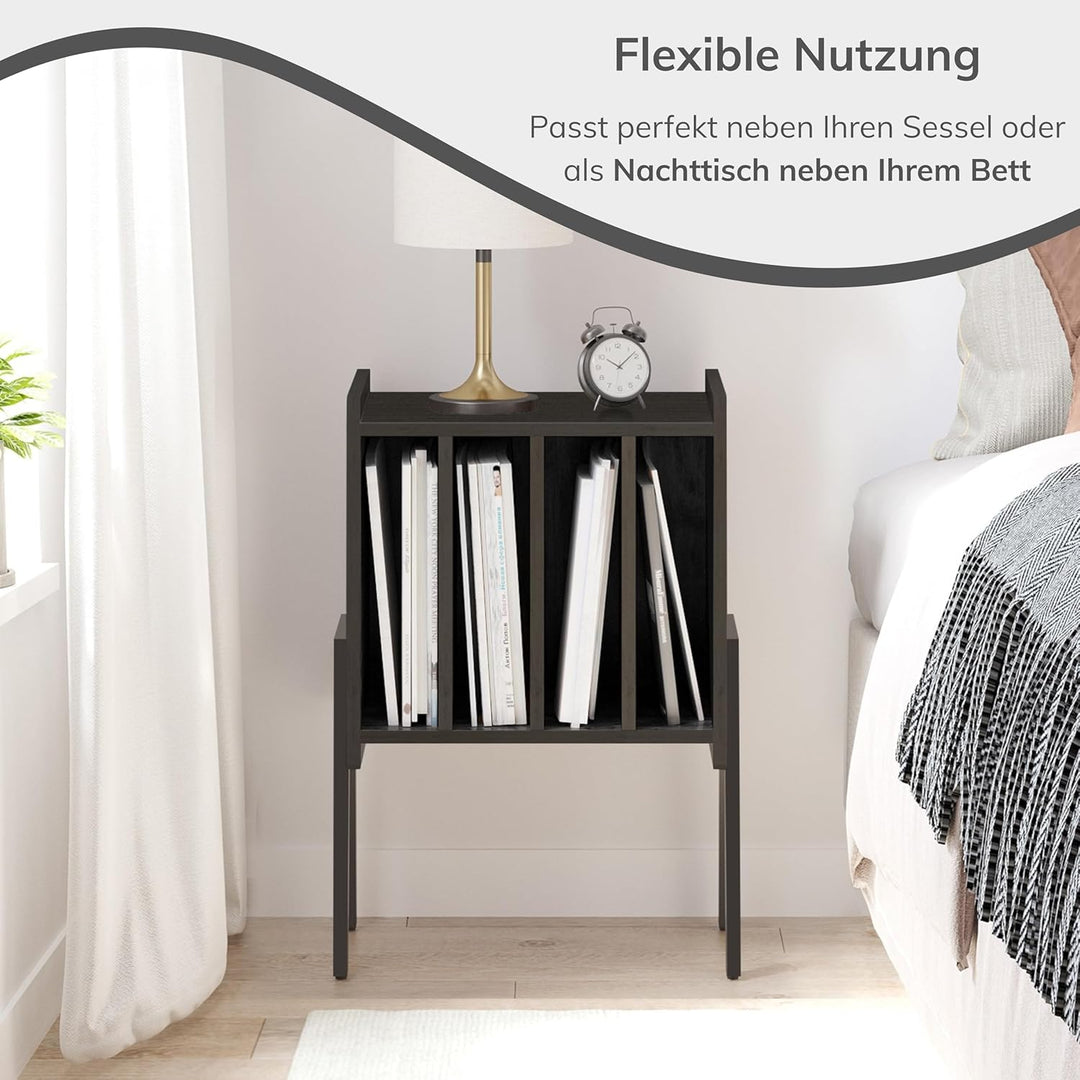 ACAZA Plattenspieler Tisch für Schallplatten Aufbewahrung – Schrank mit 4 Fächern – 40 x 30 x 66cm –