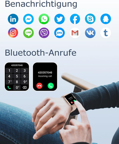 GRV Smartwatch für Damen Herren mit Telefonfunktion,Fitnessuhr mit Herzfrequenzmessung,SpO2,Schrittz