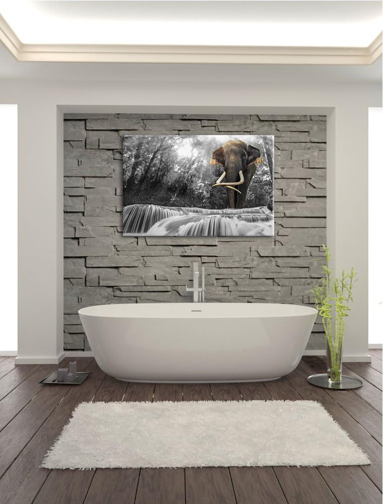riesiger Elefant am Bach schwarz/weiss Format: 100x70 auf Leinwand, XXL riesige Bilder fertig gerahm