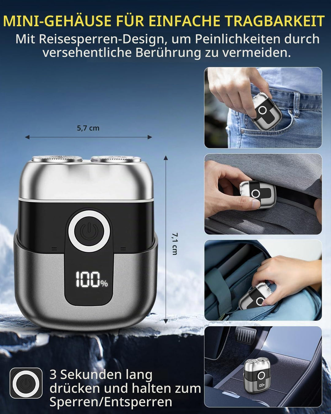 Mit LED -Anzeige Mini Rasierer Herren, IPX6 Wasserdicht Mini Rasierer, Bringen Sie Einen Ersatzwerkz
