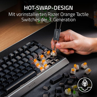 Razer BlackWidow V4 75% - Mechanische Gaming-Tastatur mit Hot Swap (Kompaktes 75-%-Layout, Unterbode